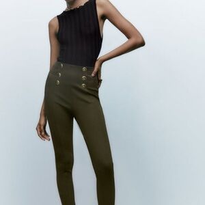 Olive High-Waisted Button Detail Pants